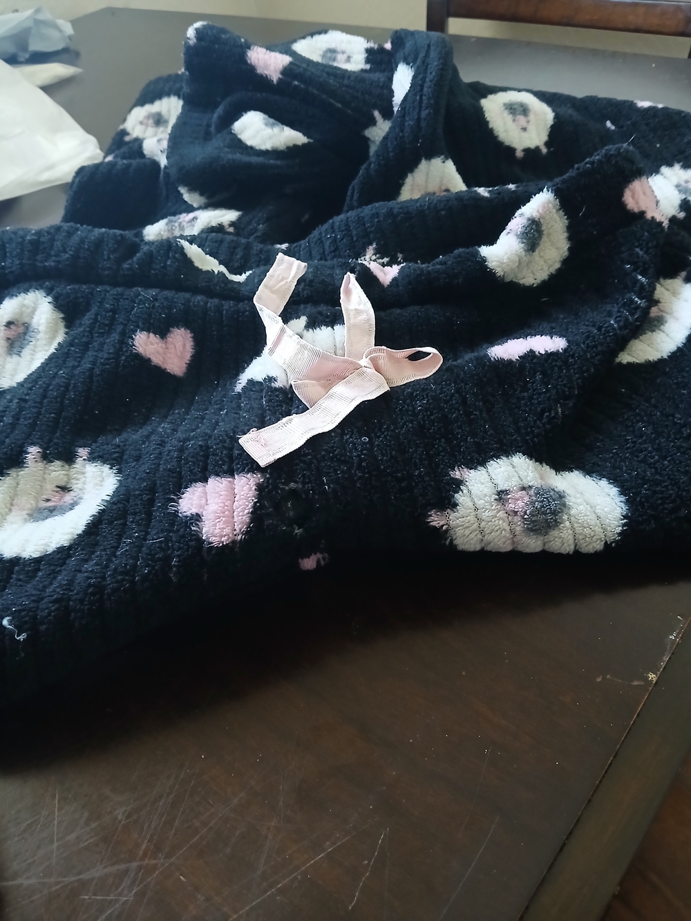 Faded Glory Black Puffer Pjs  with Pink Hearts & White Polka Faces